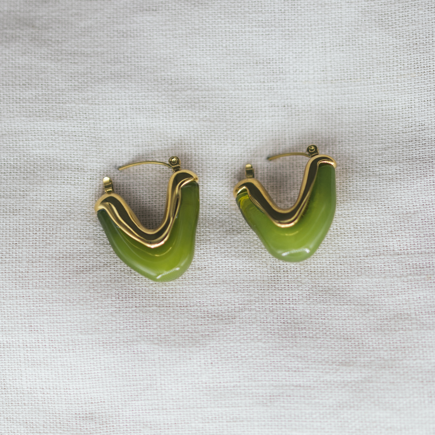 Golden Moss Hoops — 18K Green Acrylic Gold Hoop Earrings