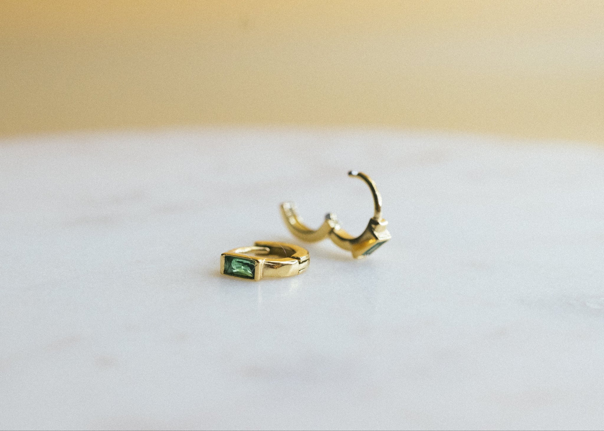 Green Glow Huggies — 18K Green Zircon Gold Huggies Earrings