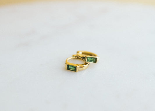 Green Glow Huggies — 18K Green Zircon Gold Huggies Earrings