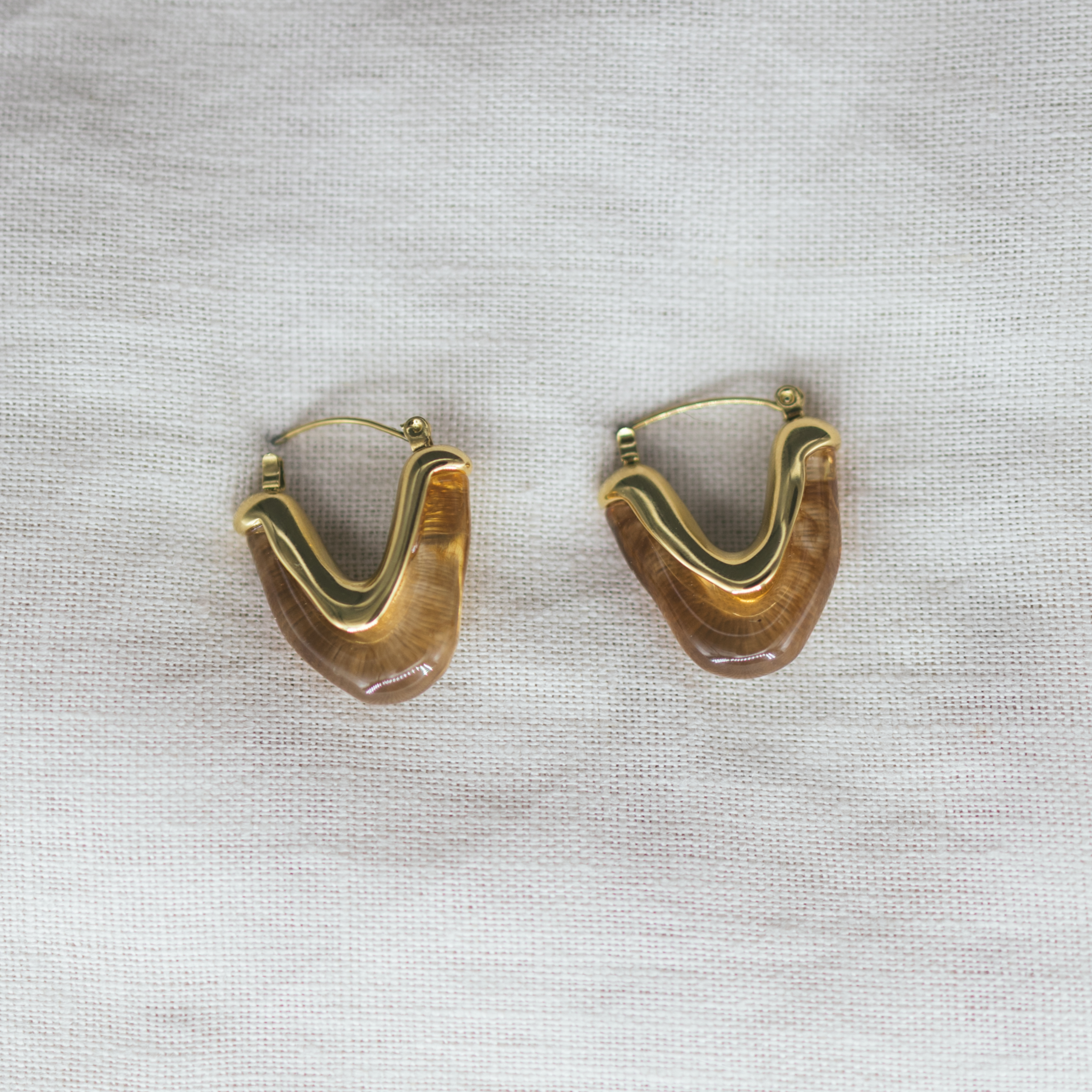 Golden Honey Hoops — 18K Gold-Plated Amber V-Shape Gold Hoops